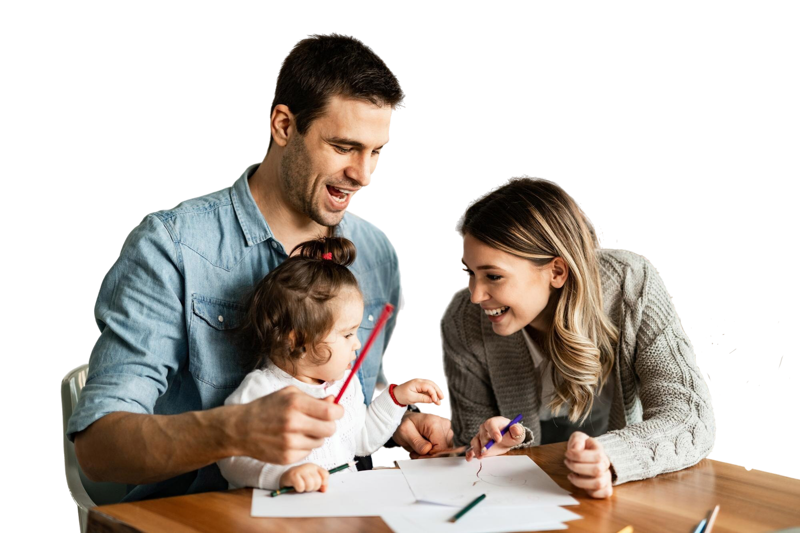 Smiling family reviewing insurance options